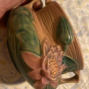 Vintage Roseville 3" Water Lily Jardiniere #663 Pottery Mauve/Green USA c1943